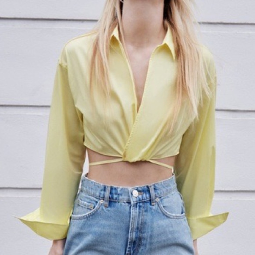Zara Yellow Poplin Crop Top